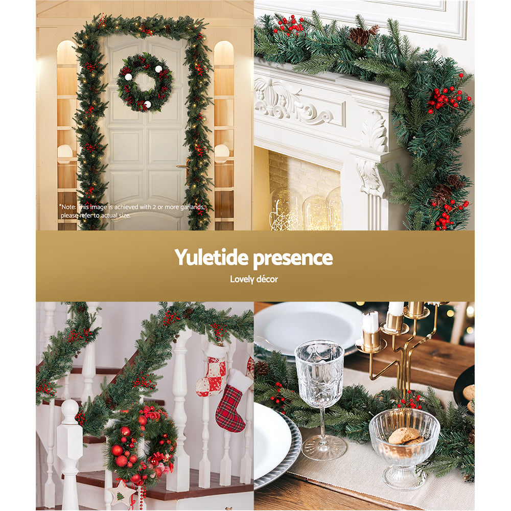 Jingle Jollys 2.4m Christmas Garland with LED Lights Decorations Xmas Party - ShopFrenzy