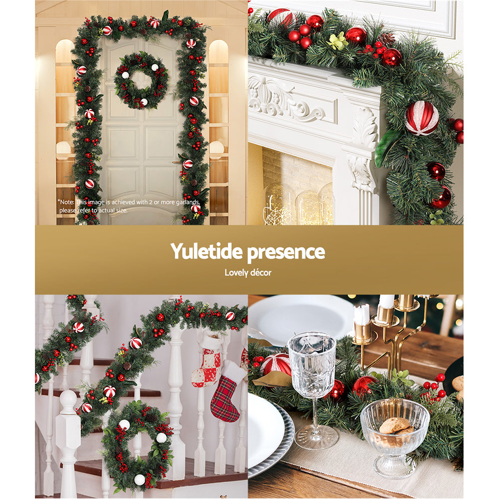 Jingle Jollys 2.7m Christmas Garland with Decorations Xmas Wedding Party - ShopFrenzy