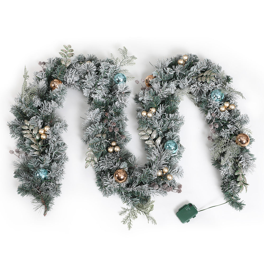 Jingle Jollys 2.7m Christmas Garland with LED Lights Snowy Decoration Xmas Party - ShopFrenzy
