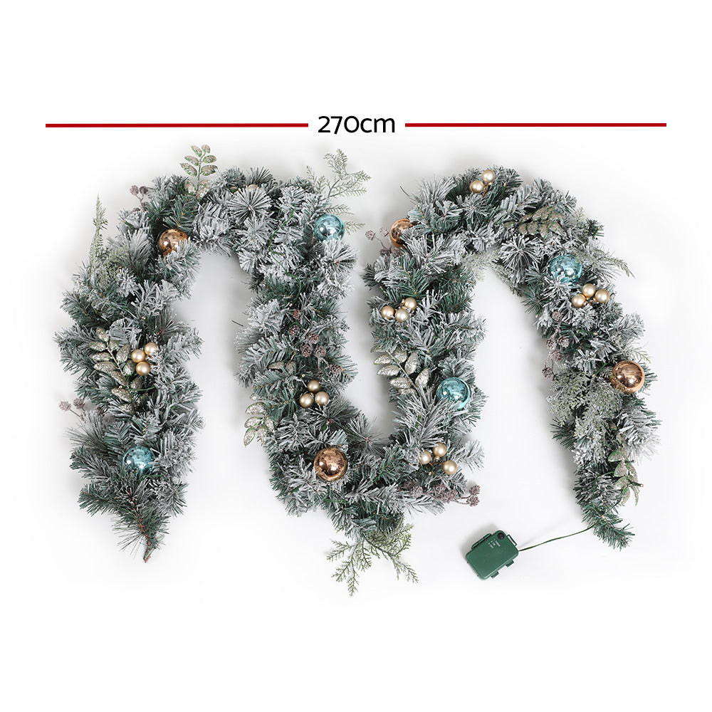 Jingle Jollys 2.7m Christmas Garland with LED Lights Snowy Decoration Xmas Party - ShopFrenzy