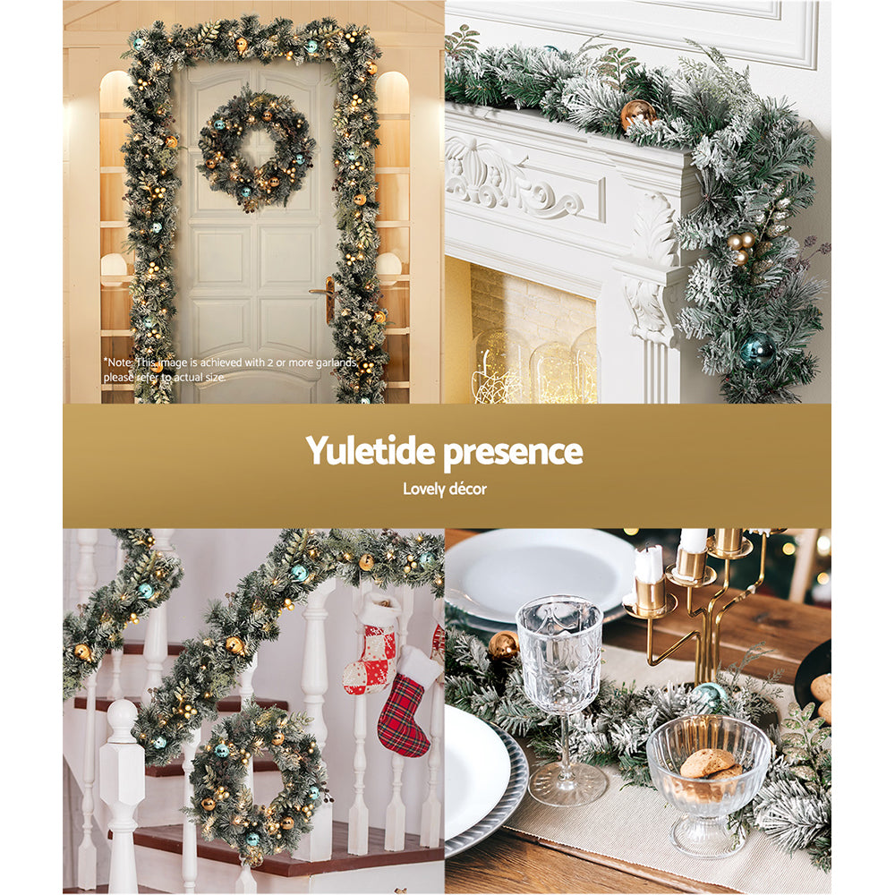 Jingle Jollys 2.7m Christmas Garland with LED Lights Snowy Decoration Xmas Party - ShopFrenzy