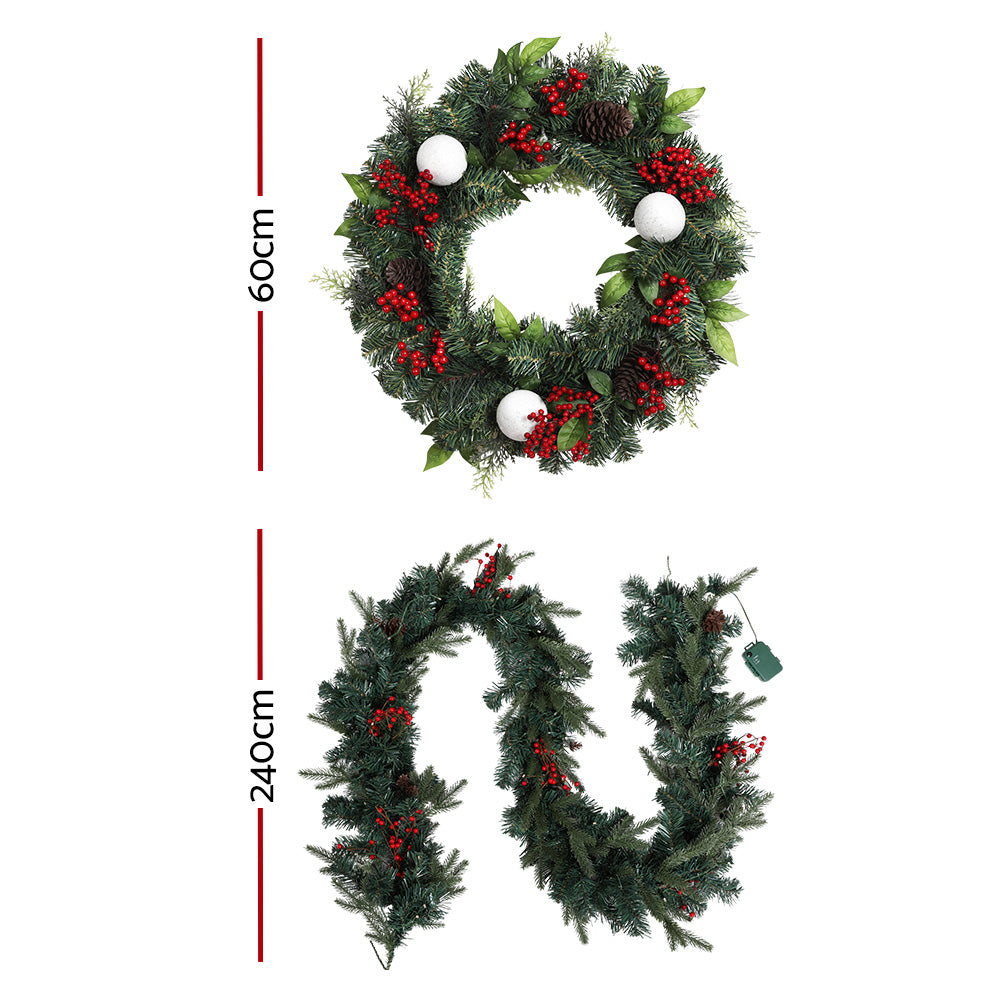 Jingle Jollys Christmas Garland with Wreath Set LED Lights Xmas Tree Decor - ShopFrenzy