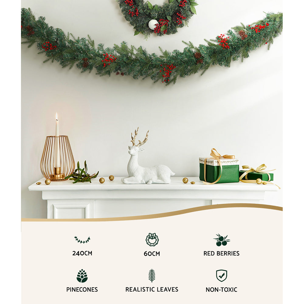 Jingle Jollys Christmas Garland with Wreath Set LED Lights Xmas Tree Decor - ShopFrenzy