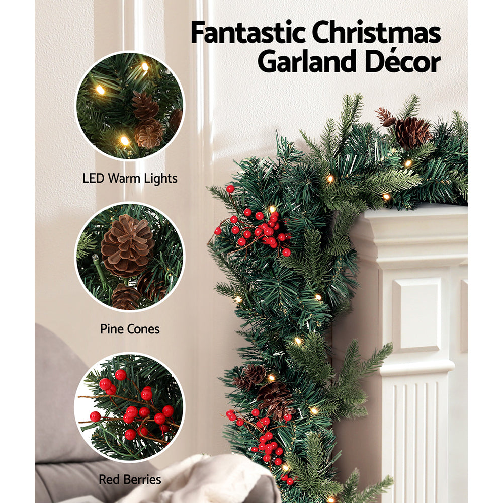 Jingle Jollys Christmas Garland with Wreath Set LED Lights Xmas Tree Decor - ShopFrenzy