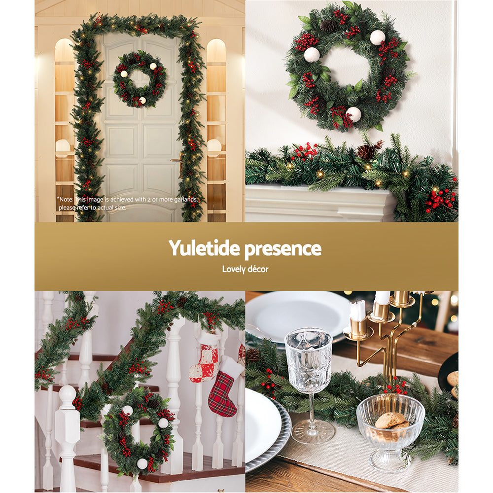Jingle Jollys Christmas Garland with Wreath Set LED Lights Xmas Tree Decor - ShopFrenzy