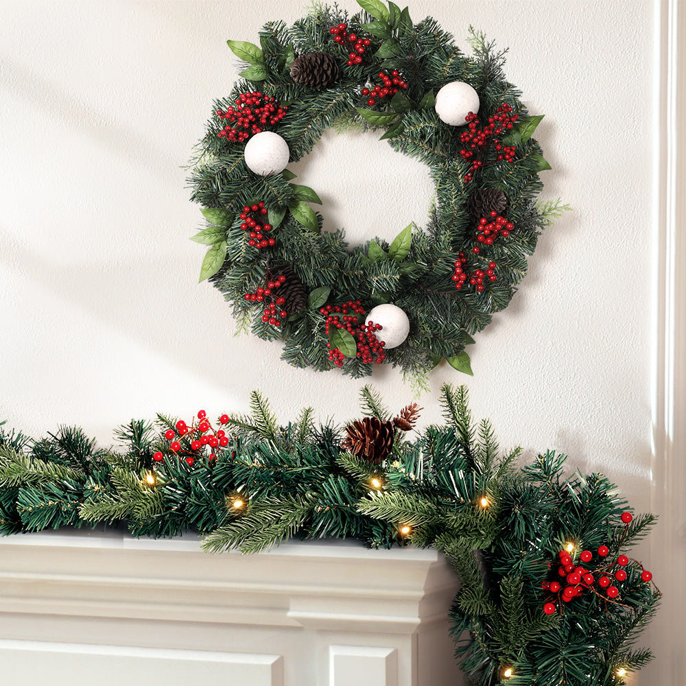 Jingle Jollys Christmas Garland with Wreath Set LED Lights Xmas Tree Decor - ShopFrenzy