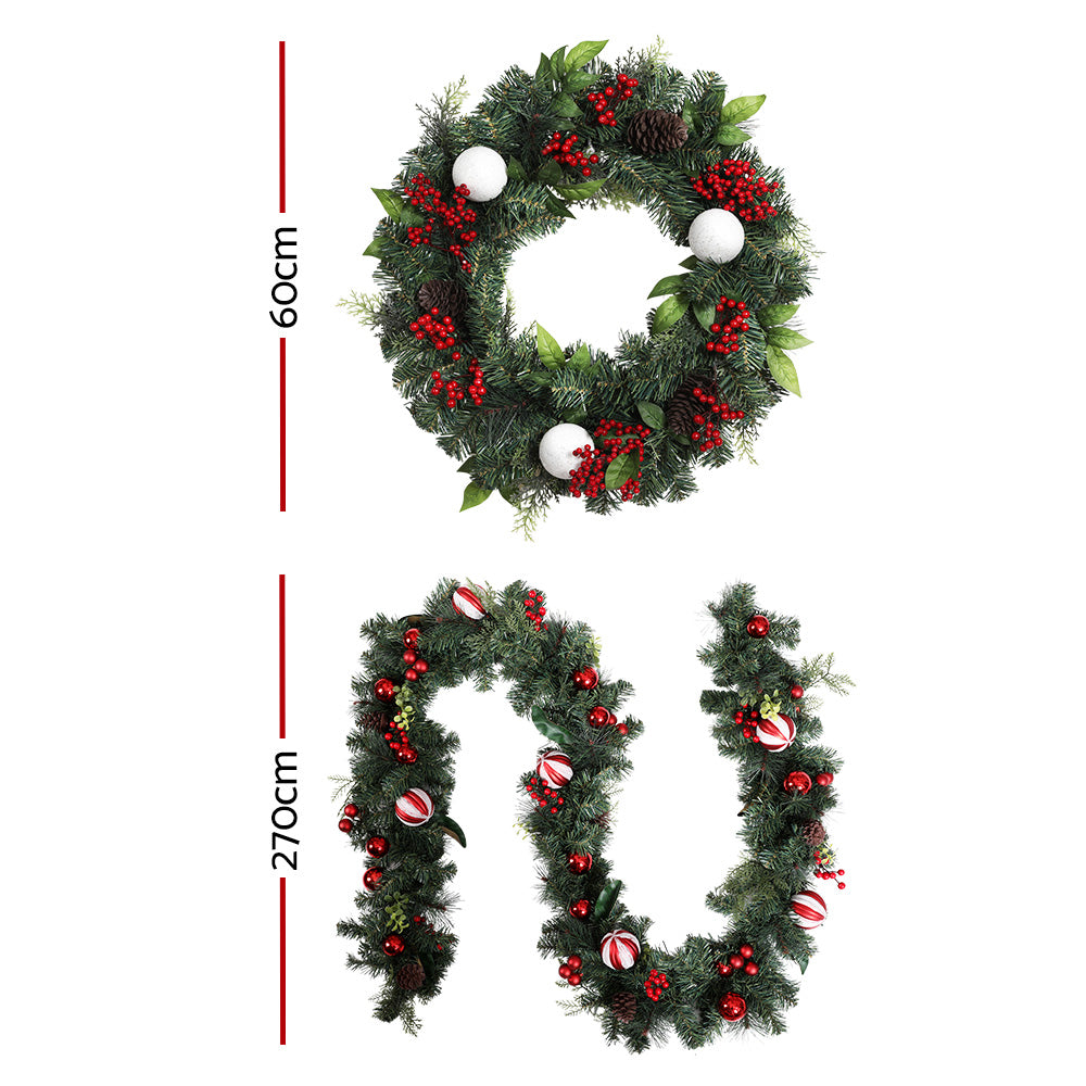 Jingle Jollys Christmas Garland with Wreath Set Ornaments Xmas Tree Decor - ShopFrenzy