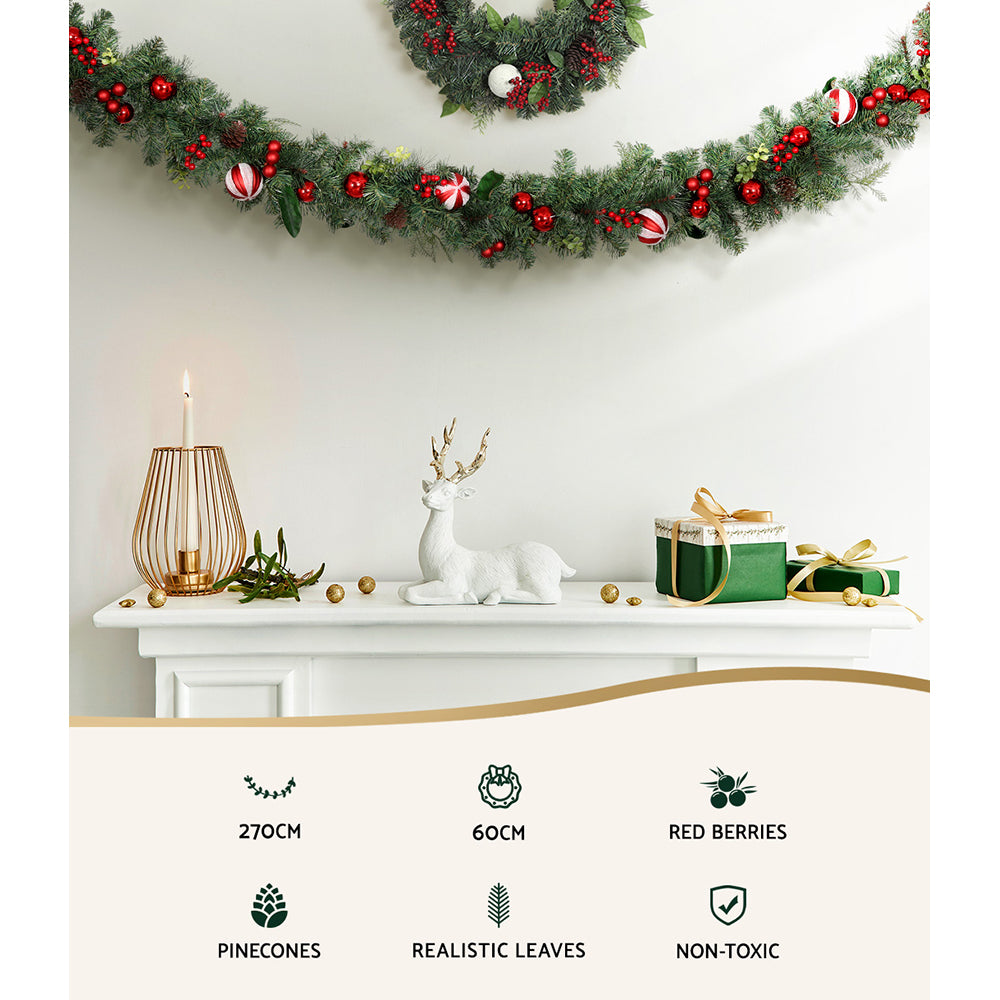 Jingle Jollys Christmas Garland with Wreath Set Ornaments Xmas Tree Decor - ShopFrenzy