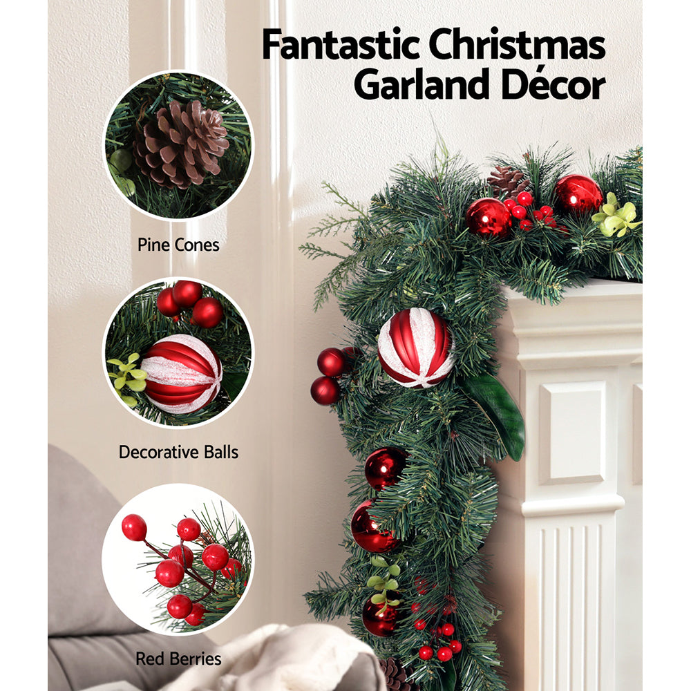 Jingle Jollys Christmas Garland with Wreath Set Ornaments Xmas Tree Decor - ShopFrenzy