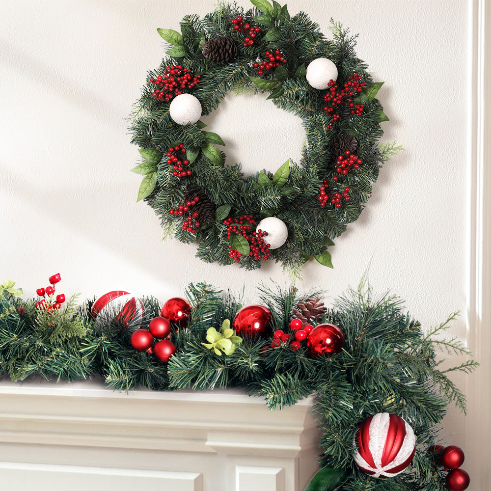 Jingle Jollys Christmas Garland with Wreath Set Ornaments Xmas Tree Decor - ShopFrenzy
