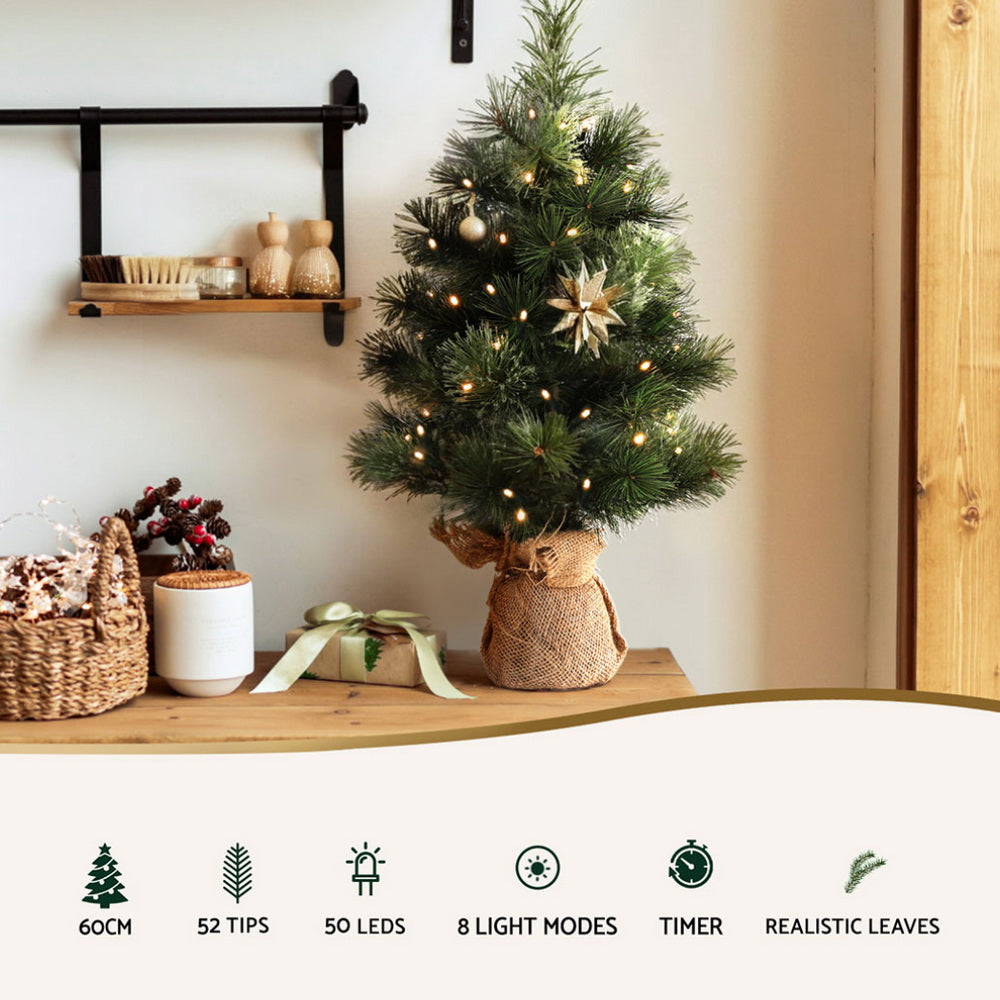Jingle Jollys Tabletop Christmas Tree 60CM 8 Light Modes Timer Function - ShopFrenzy