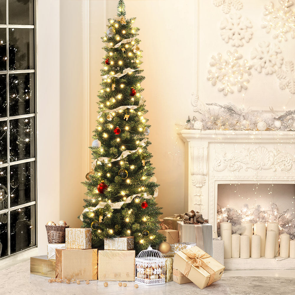 Jingle Jollys Christmas Tree 1.8m Pre-Lit 200 LED Lights Xmas Tree Decorations - ShopFrenzy