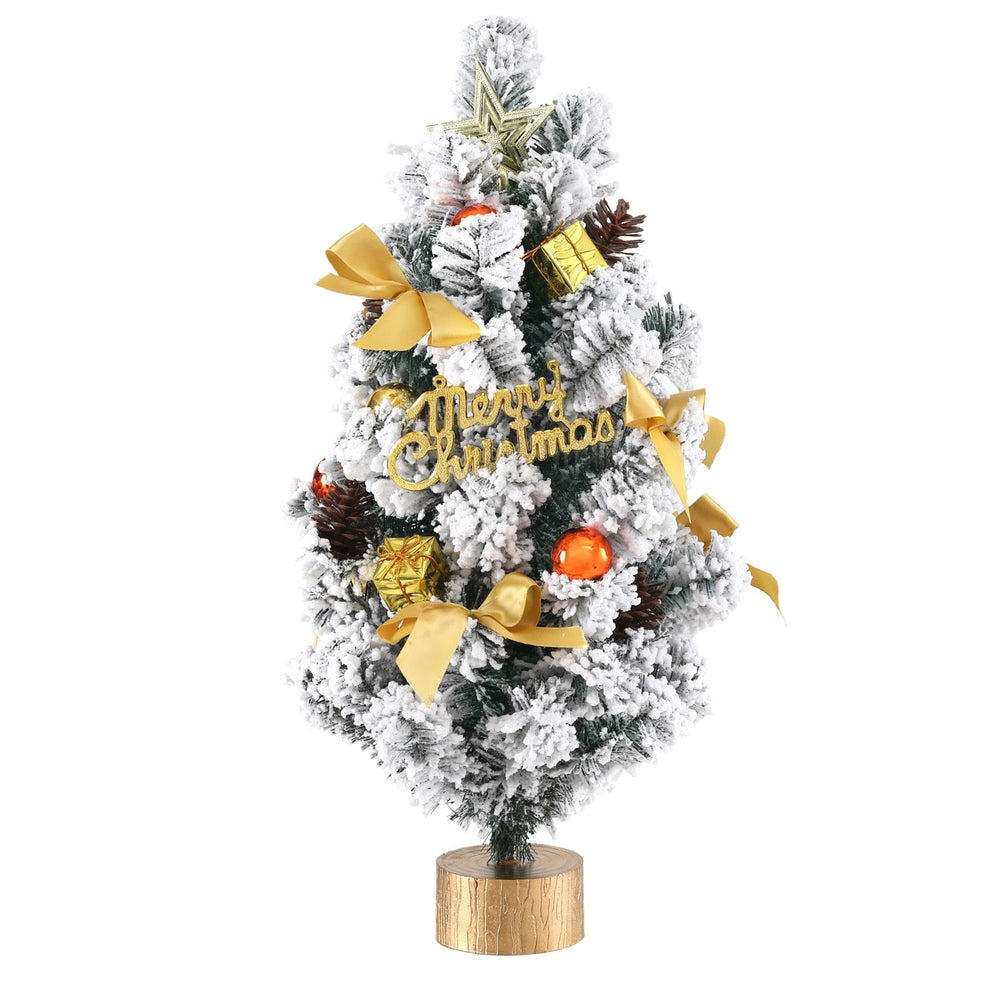 Jingle Jollys Tabletop Christmas Tree 60CM Snowy Xmas Tree Tree Topper Ornaments - ShopFrenzy