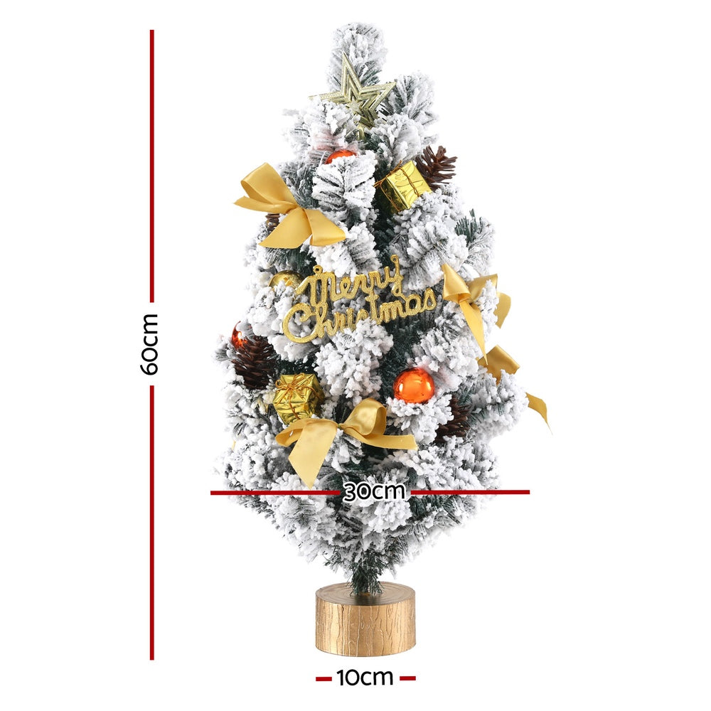 Jingle Jollys Tabletop Christmas Tree 60CM Snowy Xmas Tree Tree Topper Ornaments - ShopFrenzy