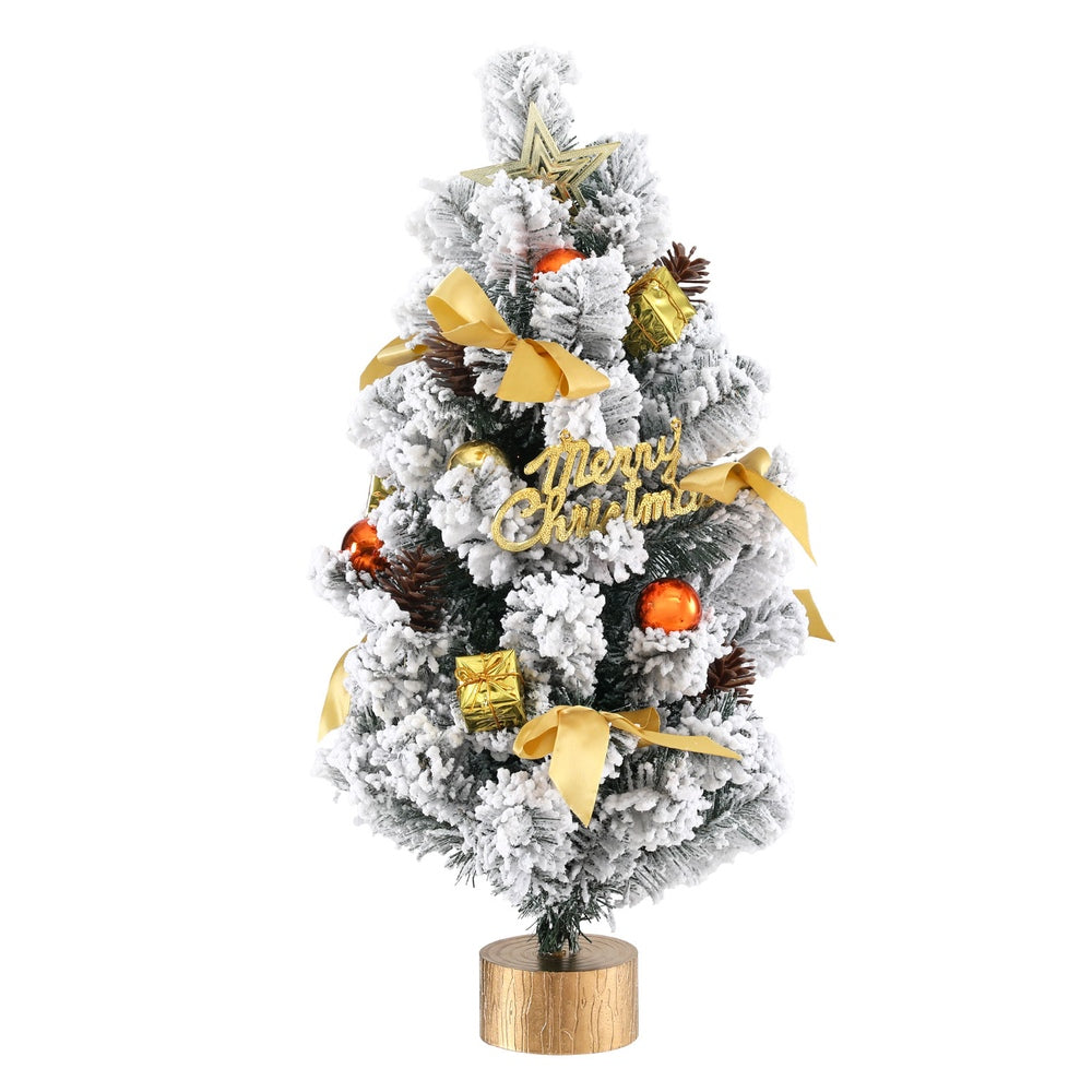 Jingle Jollys Tabletop Christmas Tree 60CM Snowy Xmas Tree Tree Topper Ornaments - ShopFrenzy
