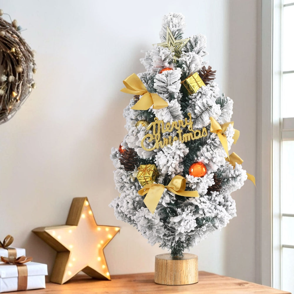 Jingle Jollys Tabletop Christmas Tree 60CM Snowy Xmas Tree Tree Topper Ornaments - ShopFrenzy