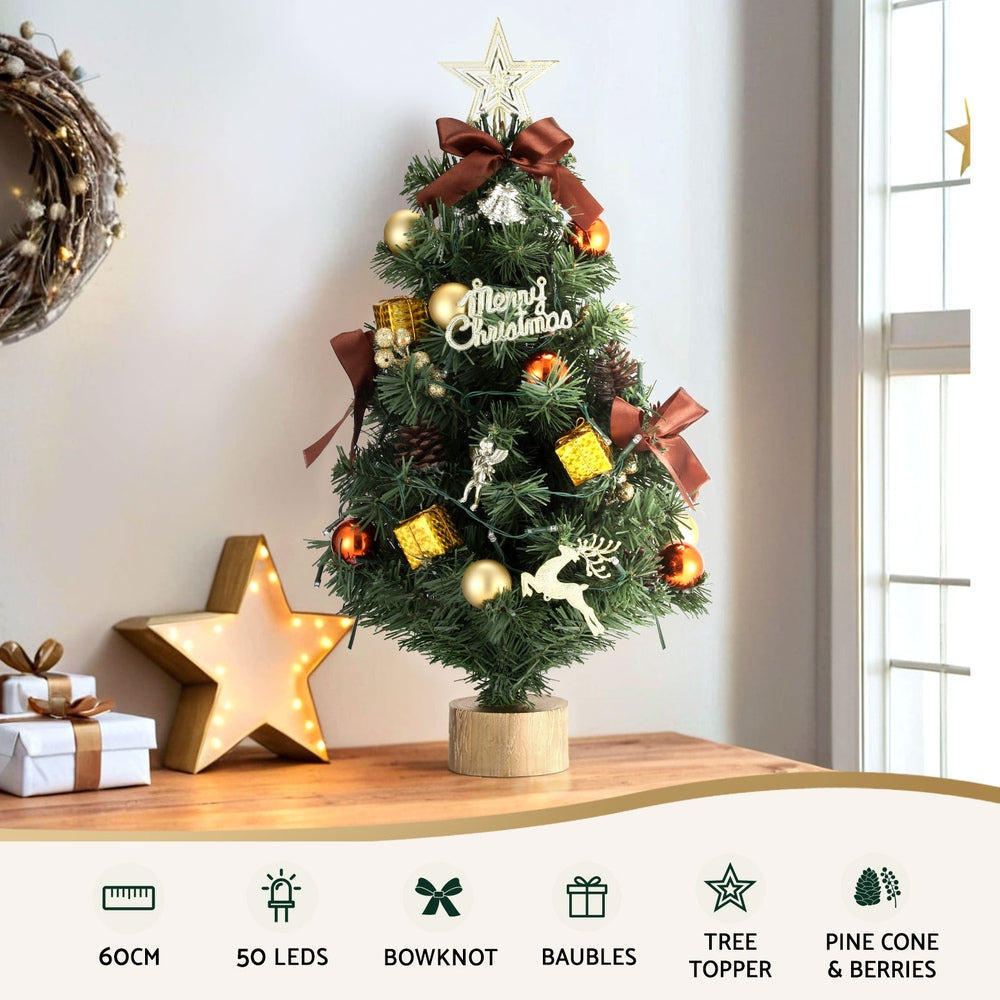 Jingle Jollys Tabletop Christmas Tree 60CM LED Xmas Tree Tree Topper Ornaments - ShopFrenzy
