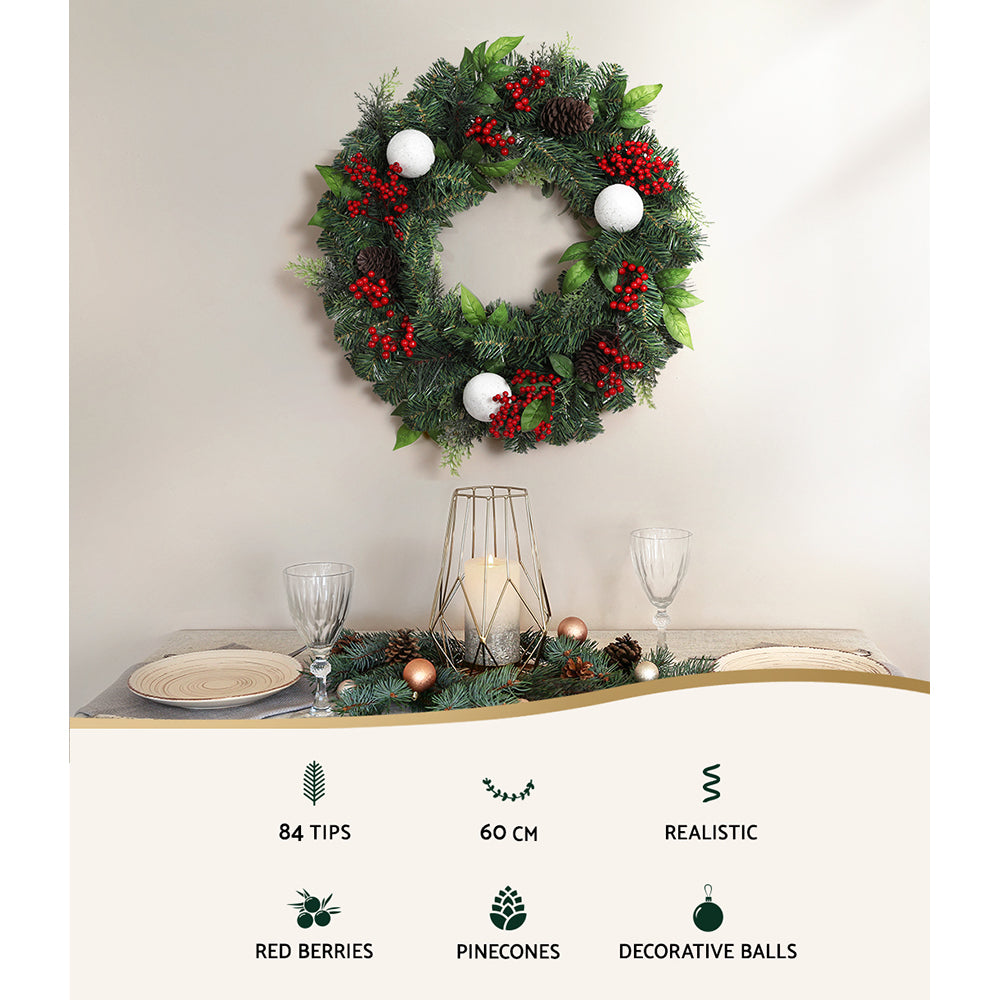 Jingle Jollys 2FT 60CM Christmas Wreath with Decor Xmas Tree Decoration - ShopFrenzy