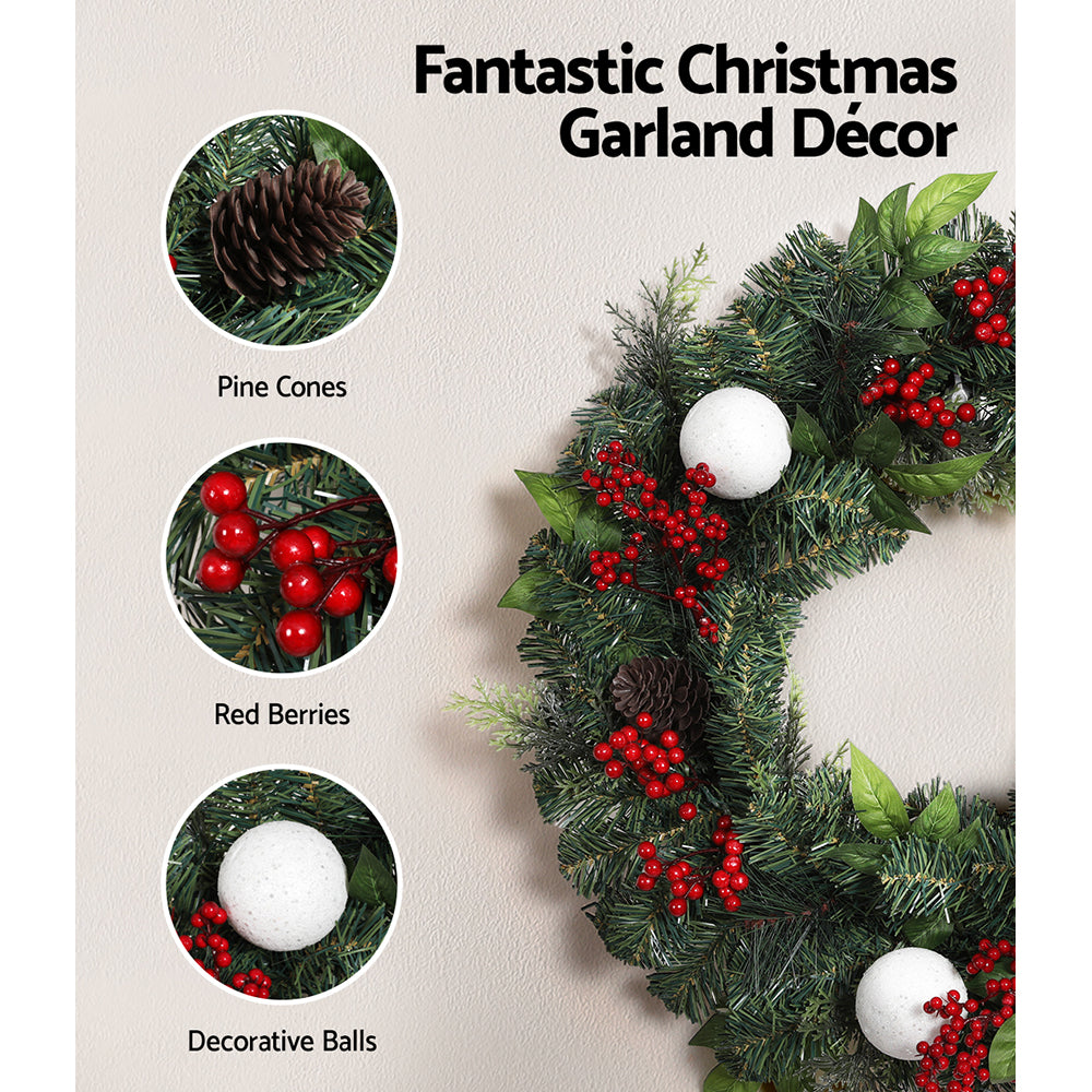 Jingle Jollys 2FT 60CM Christmas Wreath with Decor Xmas Tree Decoration - ShopFrenzy