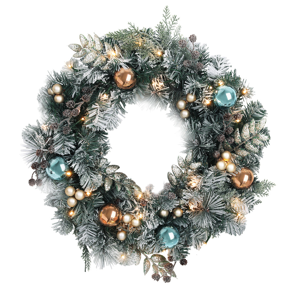 Jingle Jollys 60cm Christmas Wreath with LED Lights Snowy Garland Xmas Decor - ShopFrenzy