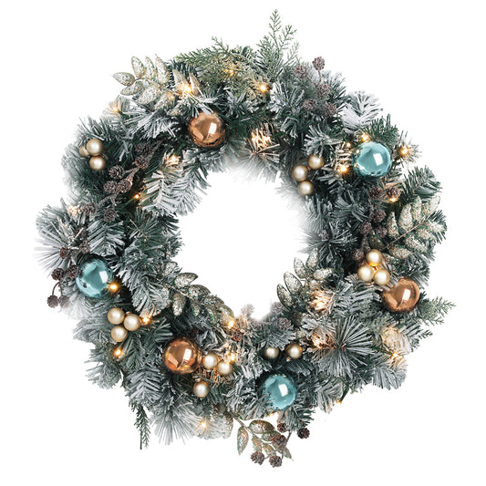 Jingle Jollys 60cm Christmas Wreath with LED Lights Snowy Garland Xmas Decor - ShopFrenzy