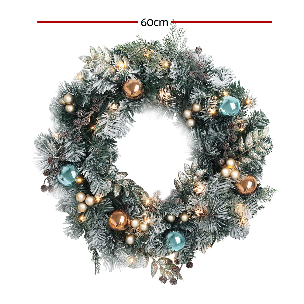 Jingle Jollys 60cm Christmas Wreath with LED Lights Snowy Garland Xmas Decor - ShopFrenzy
