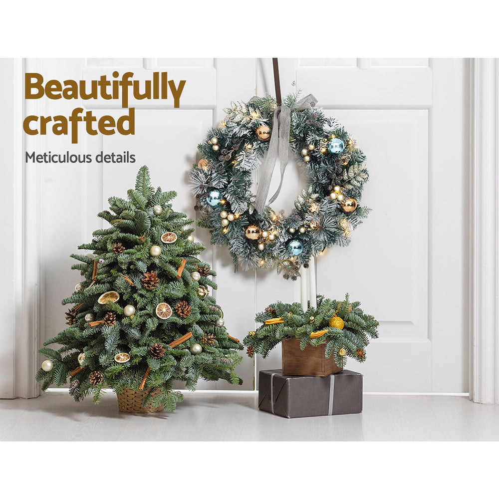 Jingle Jollys 60cm Christmas Wreath with LED Lights Snowy Garland Xmas Decor - ShopFrenzy