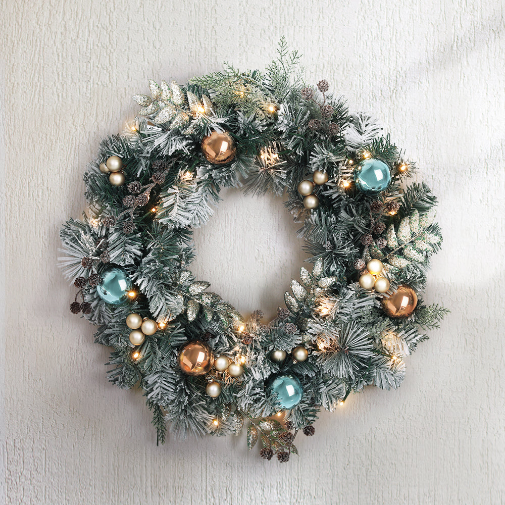 Jingle Jollys 60cm Christmas Wreath with LED Lights Snowy Garland Xmas Decor - ShopFrenzy