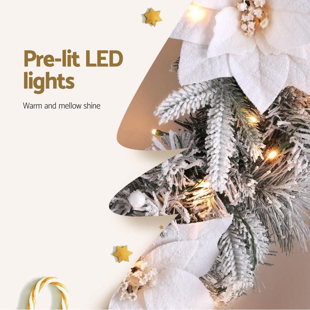 Jingle Jollys 60cm Christmas Wreath LED Lights Snowy Flowers Garland Party Decor - ShopFrenzy