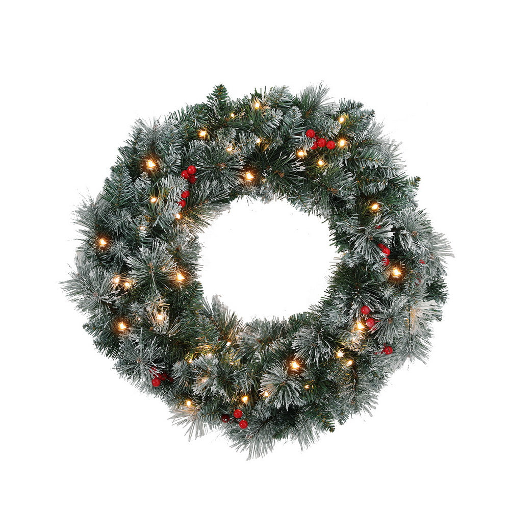 Jingle Jollys 60cm Christmas Wreath LED Lights Snowy Berries Garland Party Decor - ShopFrenzy