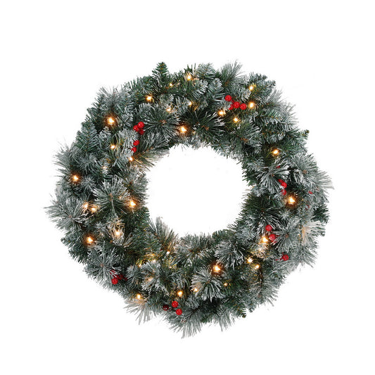 Jingle Jollys 60cm Christmas Wreath LED Lights Snowy Berries Garland Party Decor - ShopFrenzy