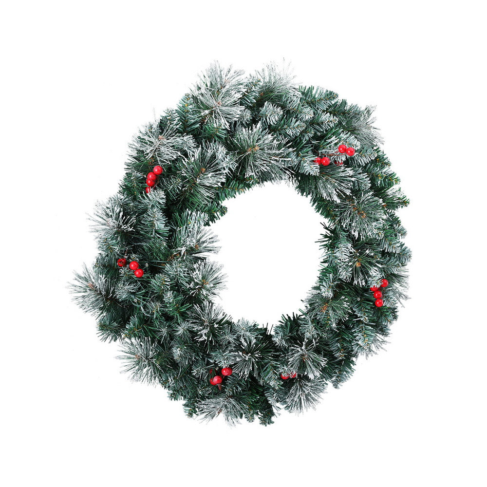 Jingle Jollys 60cm Christmas Wreath LED Lights Snowy Berries Garland Party Decor - ShopFrenzy