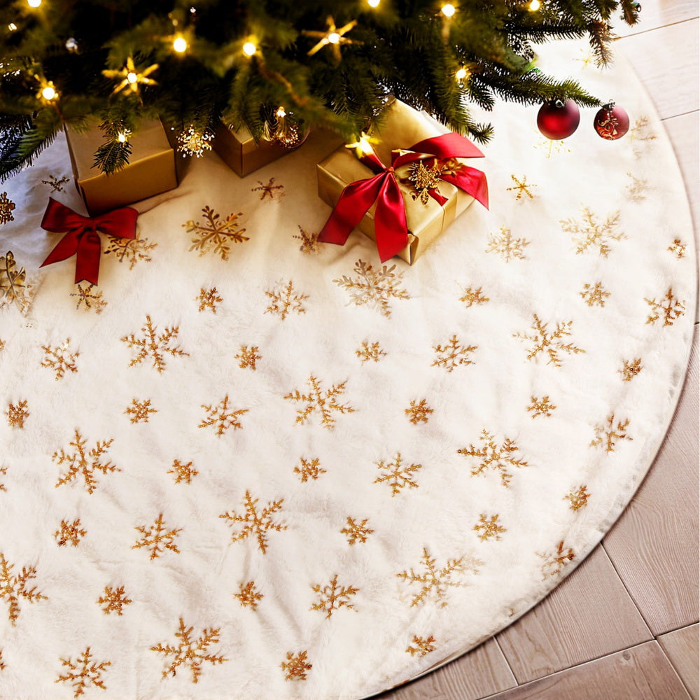 Jingle Jollys Christmas Tree Skirt 90cm Snowflake Ornaments Xmas Decorations - ShopFrenzy