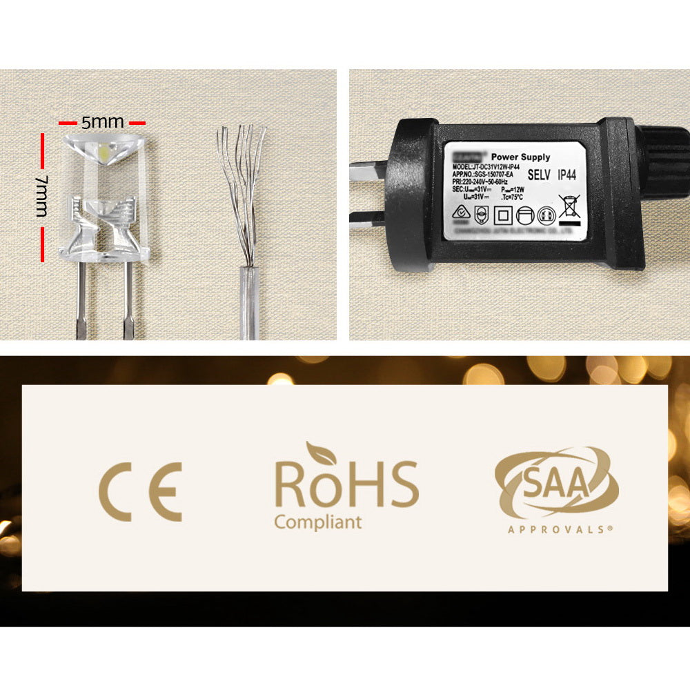 3X6M Christmas Lights Curtain Light Warm White 600 LED Jingle Jollys - ShopFrenzy