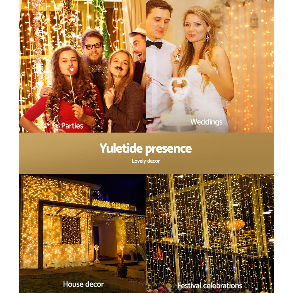 3X6M Christmas Lights Curtain Light Warm White 600 LED Jingle Jollys - ShopFrenzy