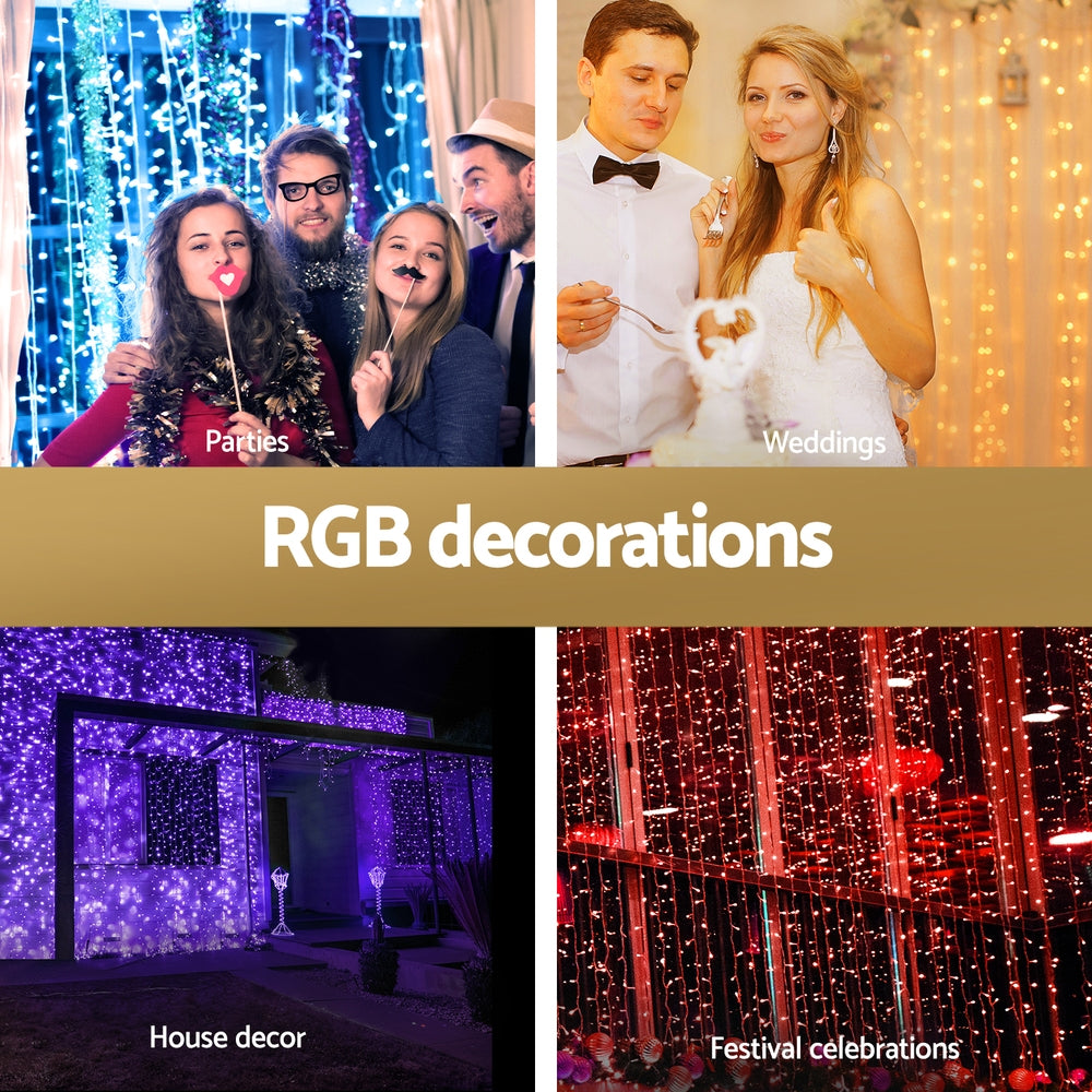 3X6M Christmas Lights Curtain Light 960 LED RGB Remote Jingle Jollys - ShopFrenzy