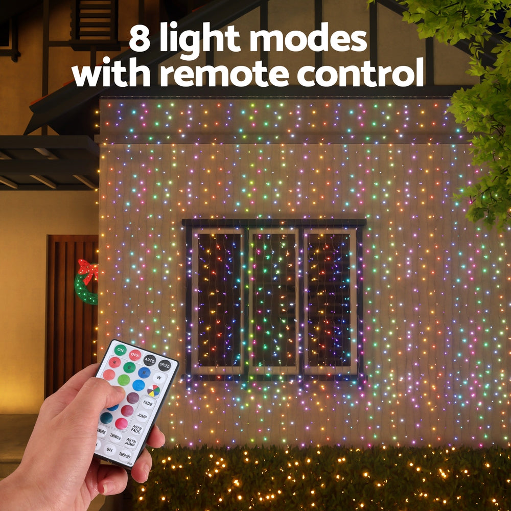 3X6M Christmas Lights Curtain Light 960 LED RGB Remote Jingle Jollys - ShopFrenzy