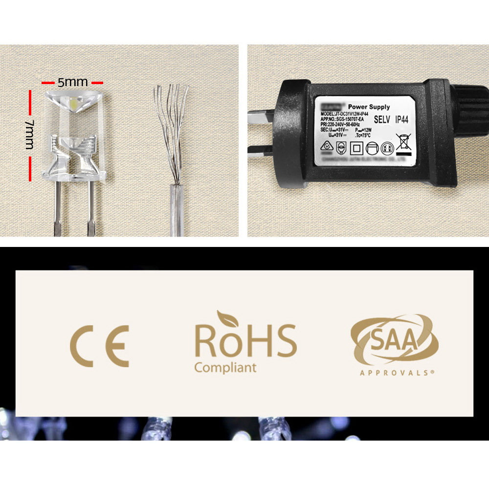 3X6M Christmas Lights Curtain Light Cool White 600 LED Jingle Jollys - ShopFrenzy