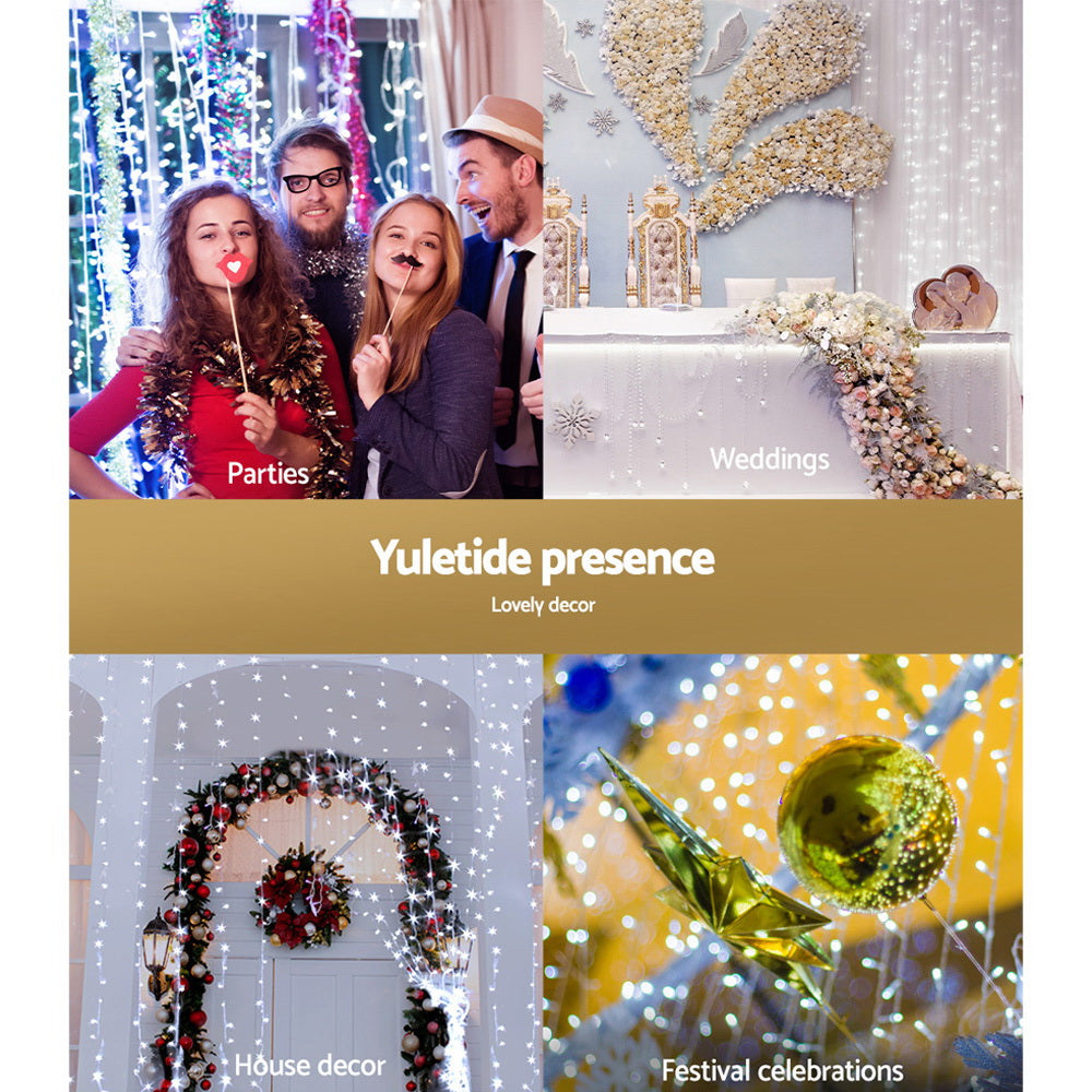 3X6M Christmas Lights Curtain Light Cool White 600 LED Jingle Jollys - ShopFrenzy