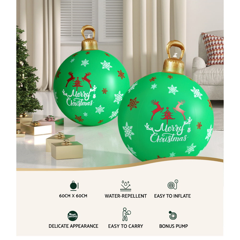 Jingle Jollys Christmas Inflatable Ball Bauble 60cm Outdoor Decoration Green - ShopFrenzy