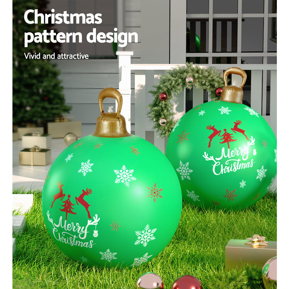 Jingle Jollys Christmas Inflatable Ball Bauble 60cm Outdoor Decoration Green - ShopFrenzy