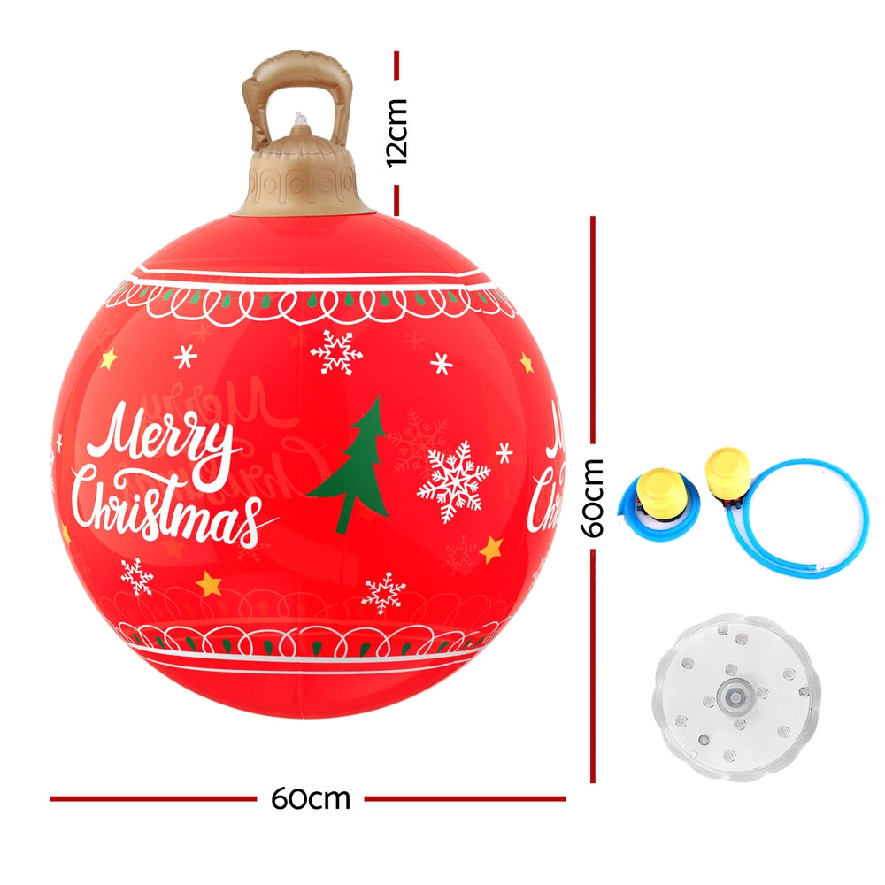 Jingle Jollys Christmas Inflatable Ball 60cm Led Illuminated Xmas Decoration Red - ShopFrenzy