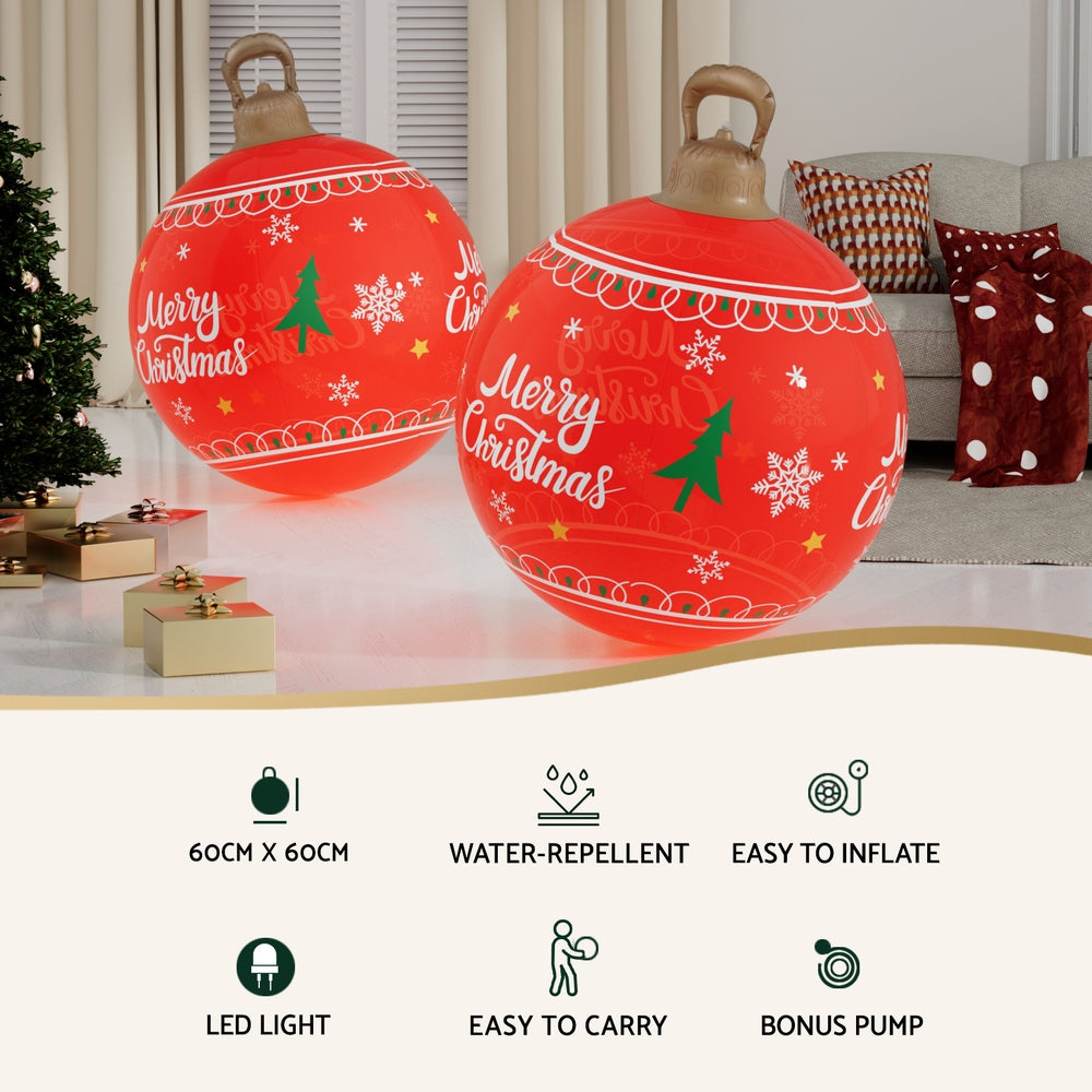 Jingle Jollys Christmas Inflatable Ball 60cm Led Illuminated Xmas Decoration Red - ShopFrenzy