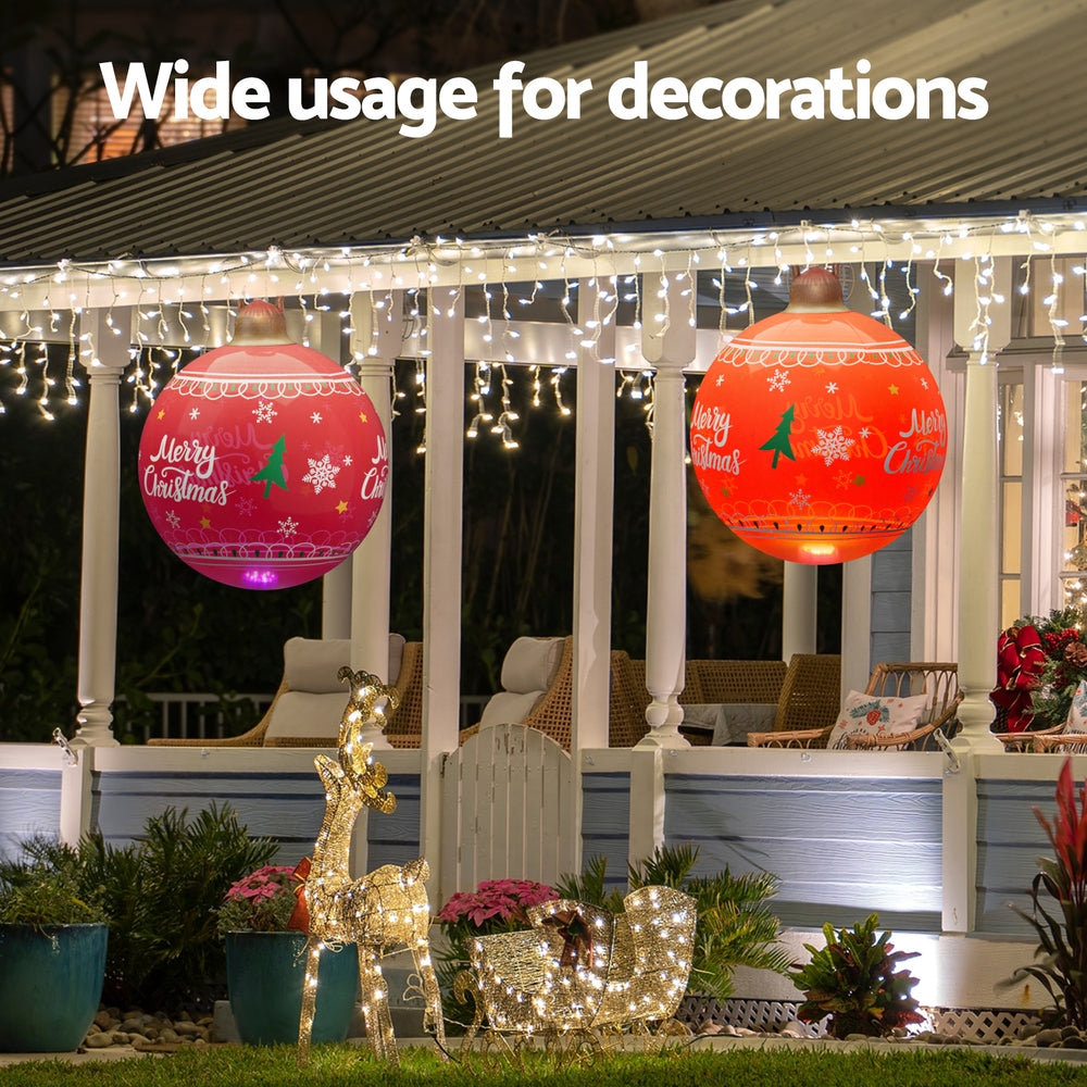 Jingle Jollys Christmas Inflatable Ball 60cm Led Illuminated Xmas Decoration Red - ShopFrenzy