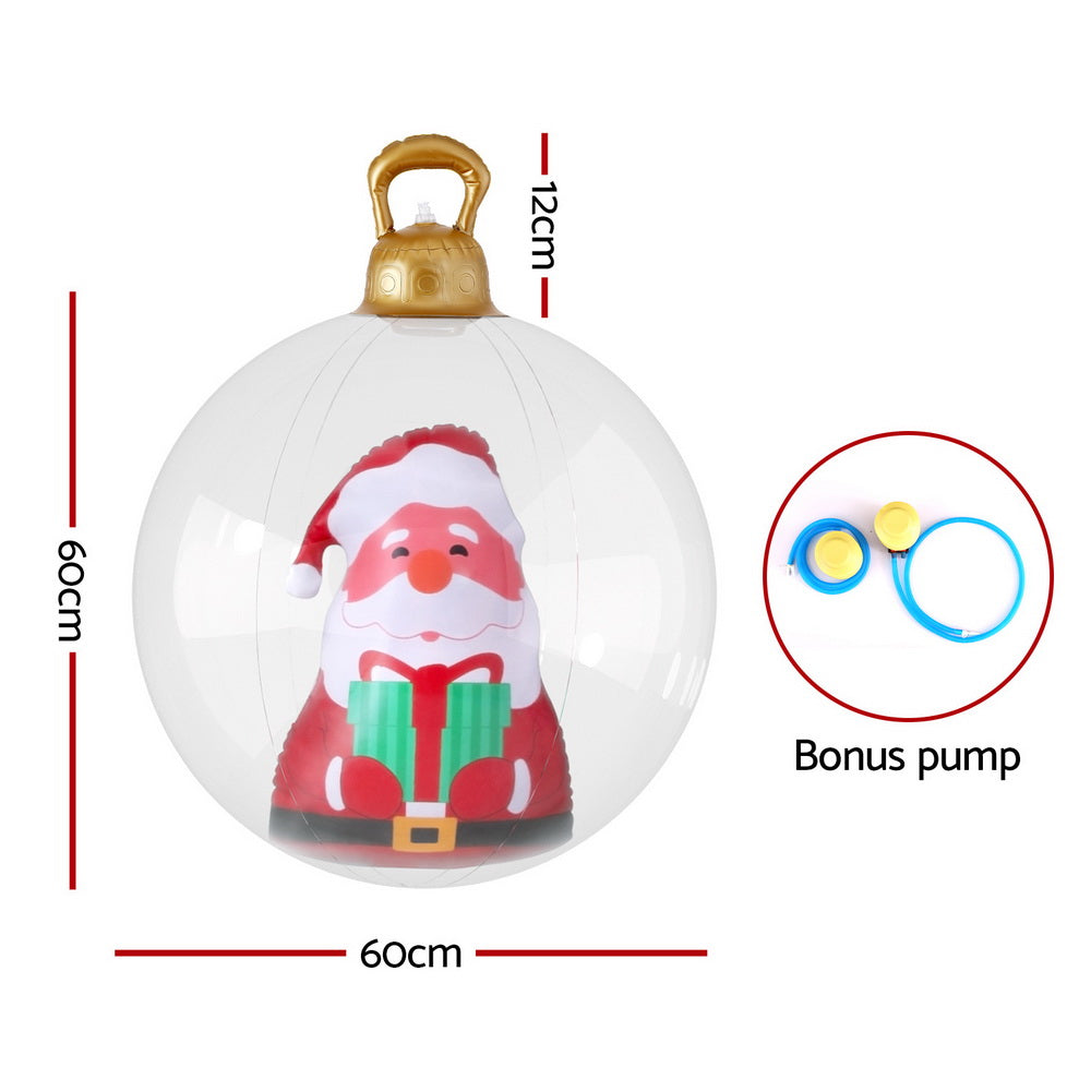 Jingle Jollys Christmas Inflatable Ball 60cm Santa Decoration Giant Bauble Clear - ShopFrenzy