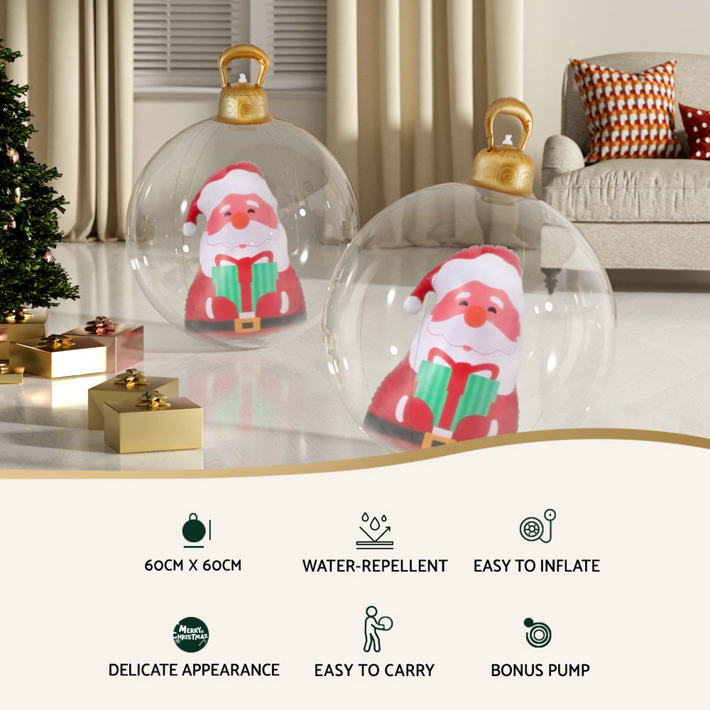Jingle Jollys Christmas Inflatable Ball 60cm Santa Decoration Giant Bauble Clear - ShopFrenzy