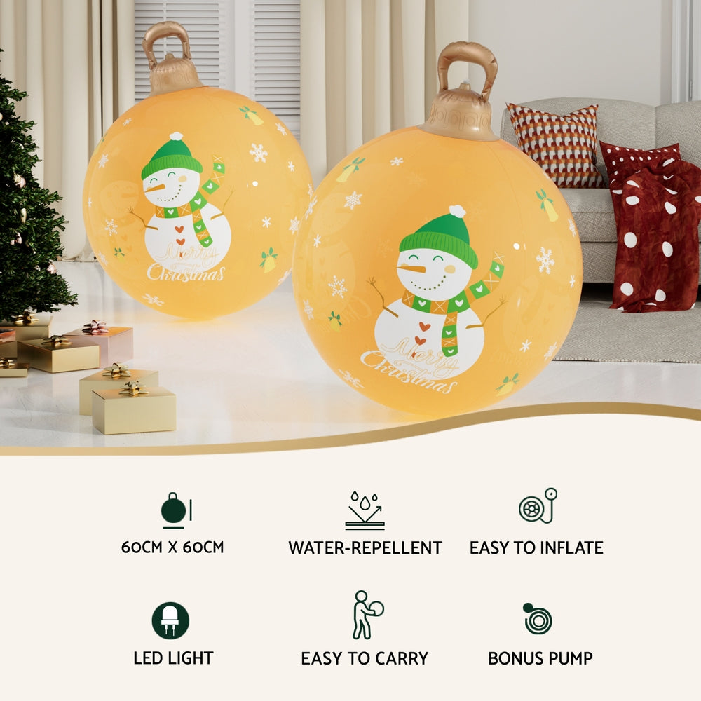 Jingle Jollys Christmas Inflatable Ball 60cm Led Illuminated Snowman Xmas Decor - ShopFrenzy