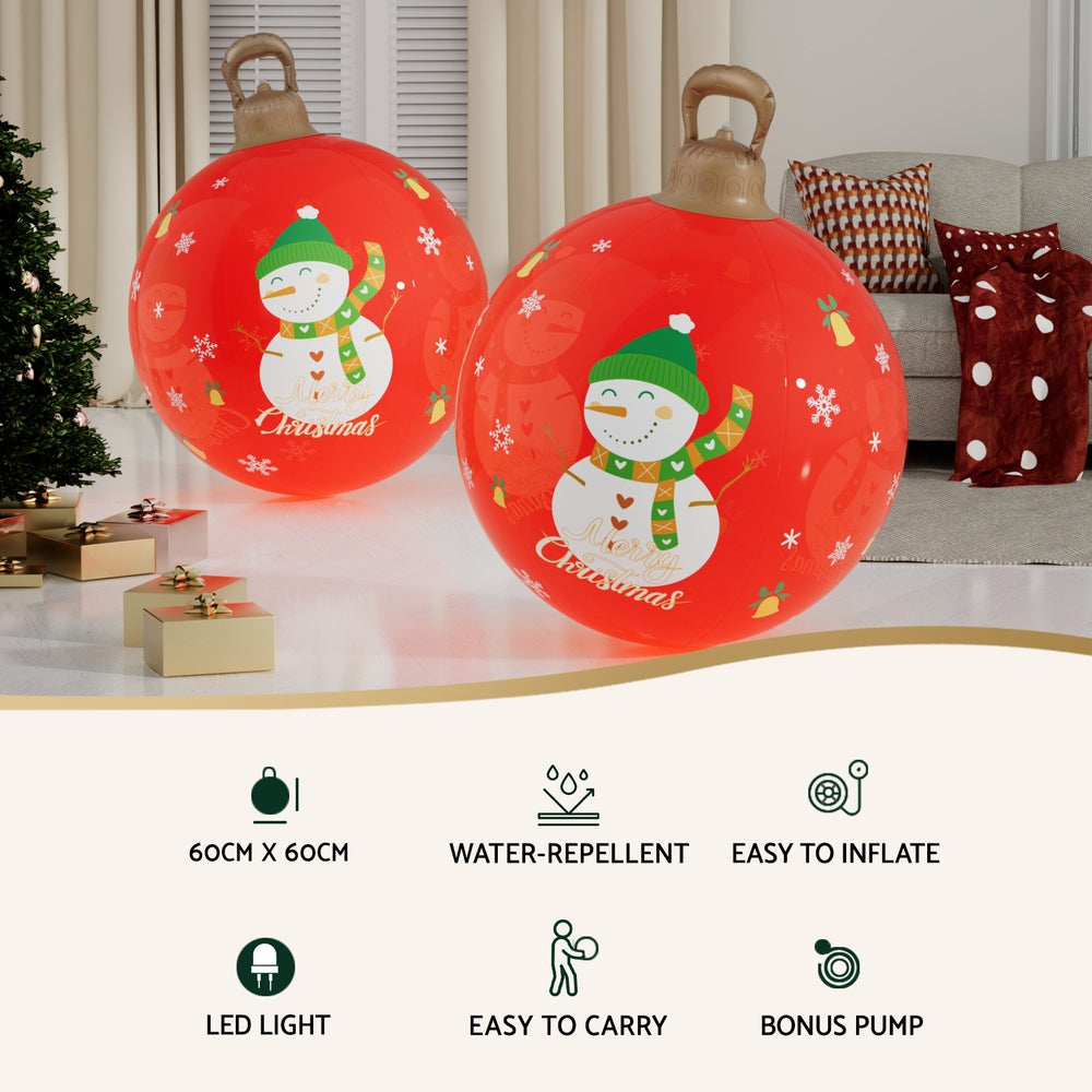Jingle Jollys Christmas Inflatable Ball 60cm Illuminated Led Snowman Xmas Decor - ShopFrenzy