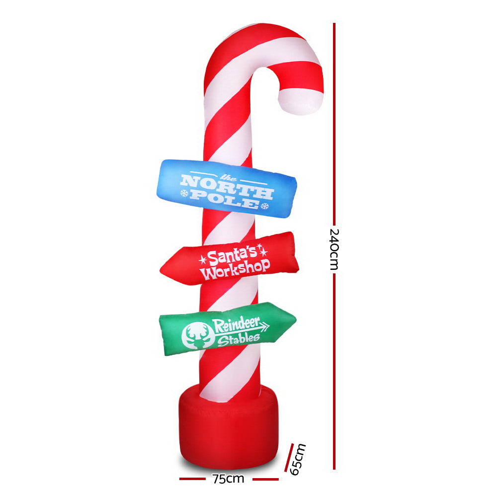 Jingle Jollys Christmas Inflatable Candy Pole 2.4M Illuminated Decorations - ShopFrenzy