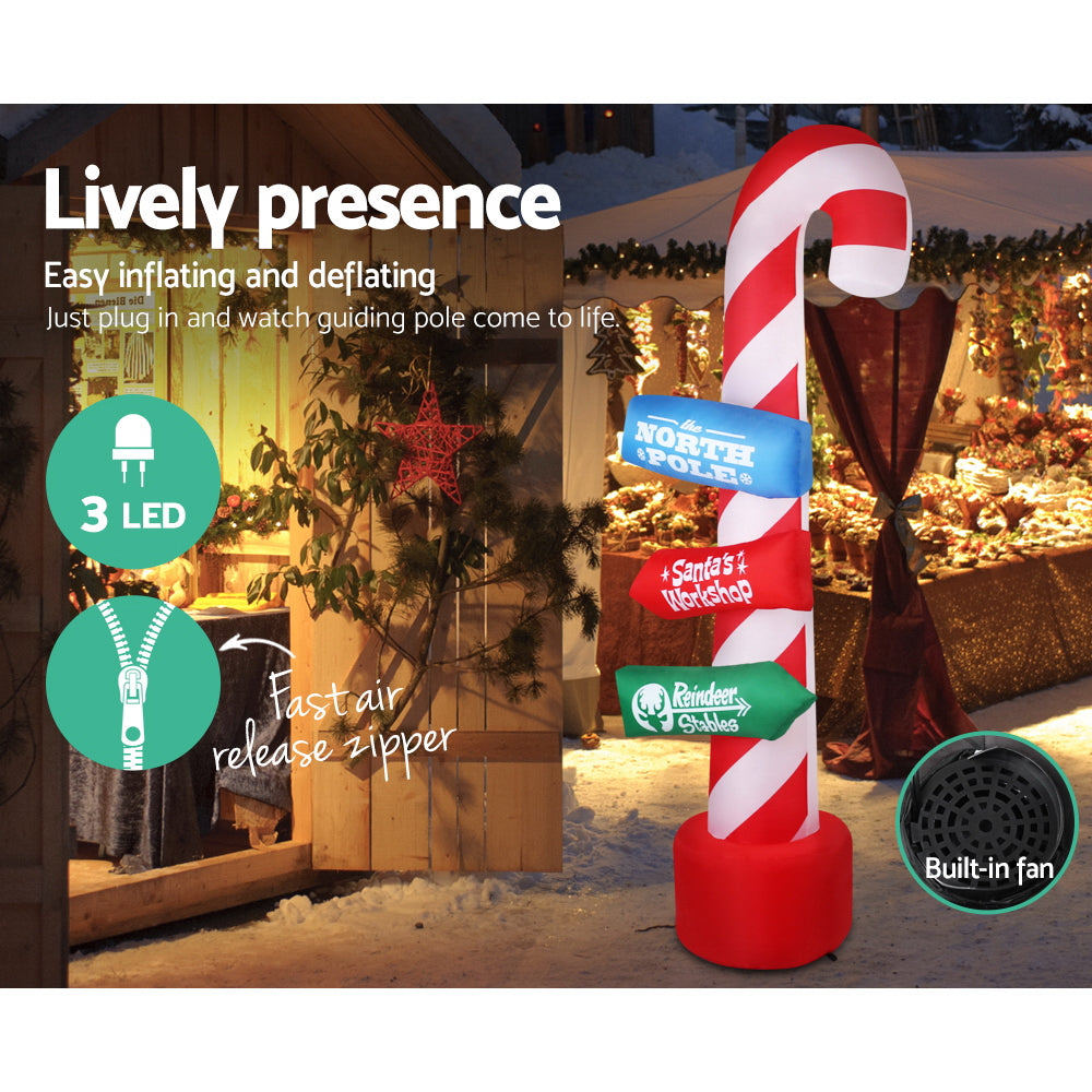 Jingle Jollys Christmas Inflatable Candy Pole 2.4M Illuminated Decorations - ShopFrenzy